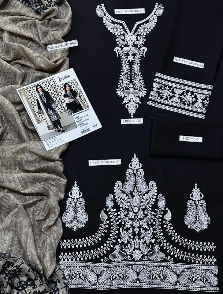 3 Pcs Women's Unstitched Embroidered Suit