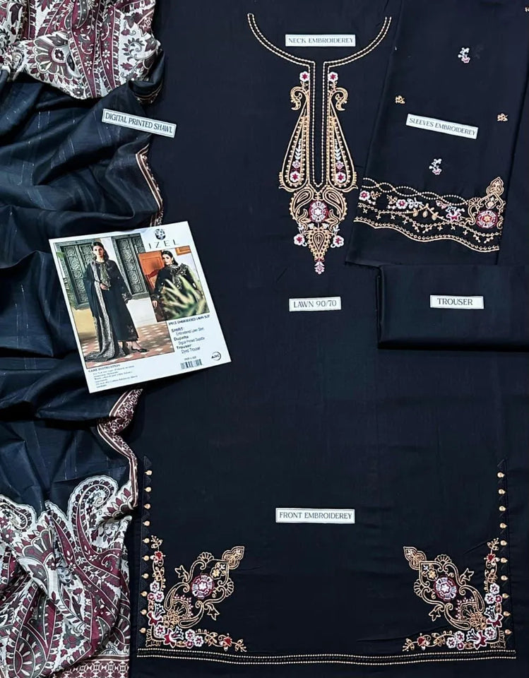3 Pcs Women's Unstitched Embroidered Suit