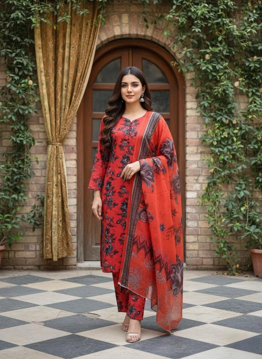 Eid Collection 3 Pcs Women's Stitched Cotton Lawn Printed Suit