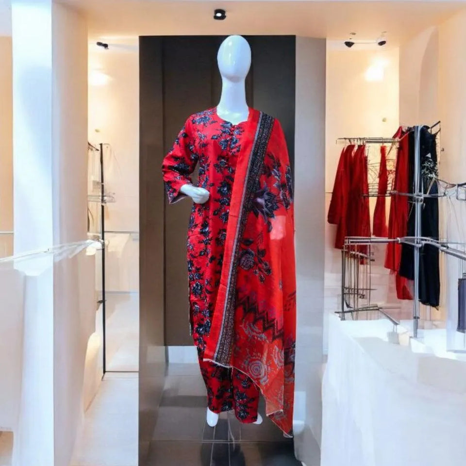 Eid Collection 3 Pcs Women's Stitched Cotton Lawn Printed Suit