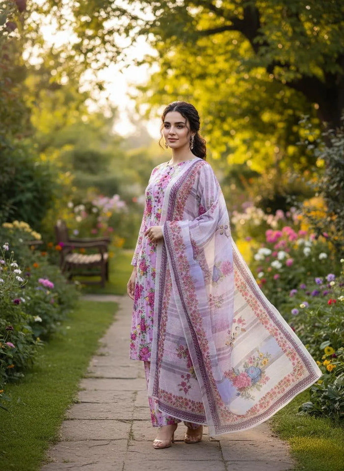 Eid Collection 3 Pcs Women's Stitched Cotton Lawn Printed Suit