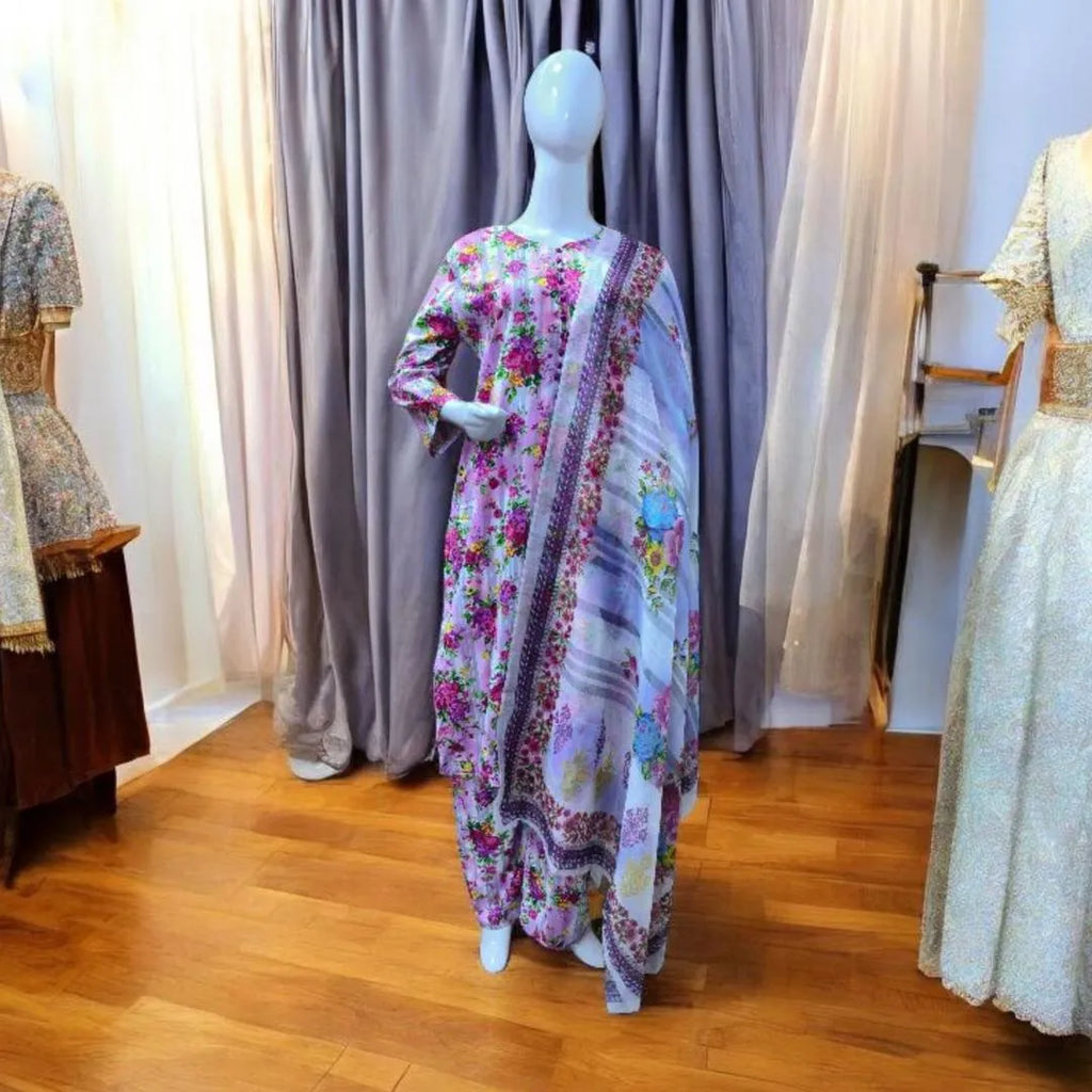 Eid Collection 3 Pcs Women's Stitched Cotton Lawn Printed Suit