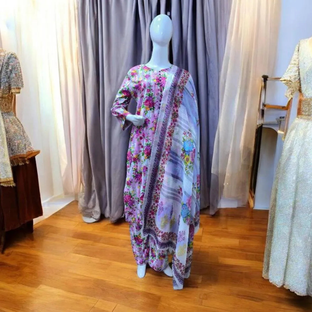 Eid Collection 3 Pcs Women's Stitched Cotton Lawn Printed Suit