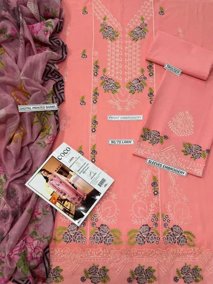 3 Pcs Women's Unstitched Embroidered Sui