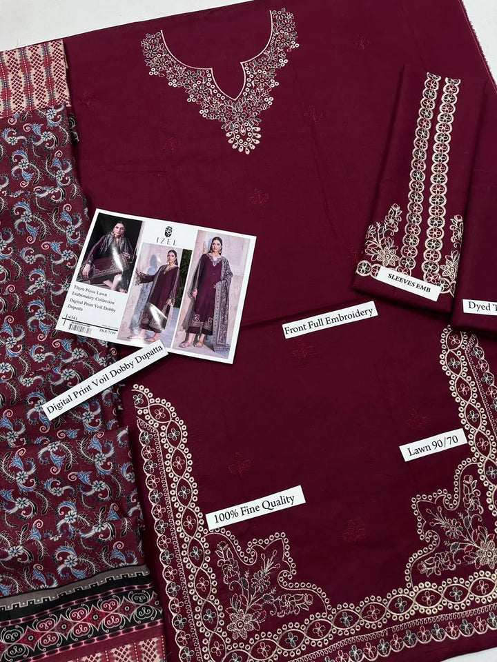 IZEL MOST TRENDING 3 Pcs Unstitched Embroidered Suit