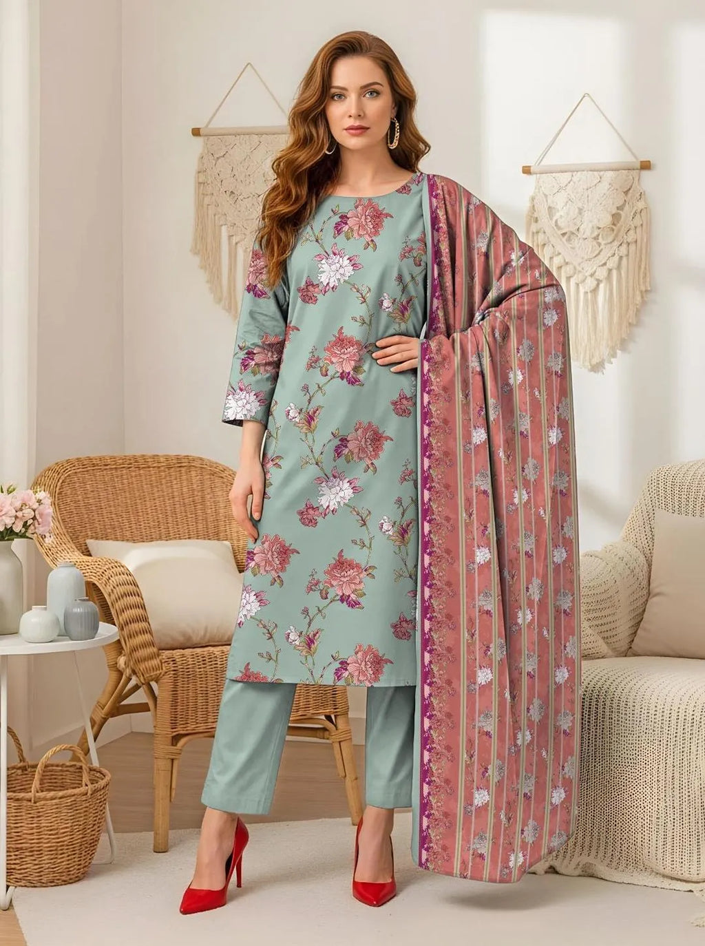 3 Pcs Women's Unstitched Printed Suit