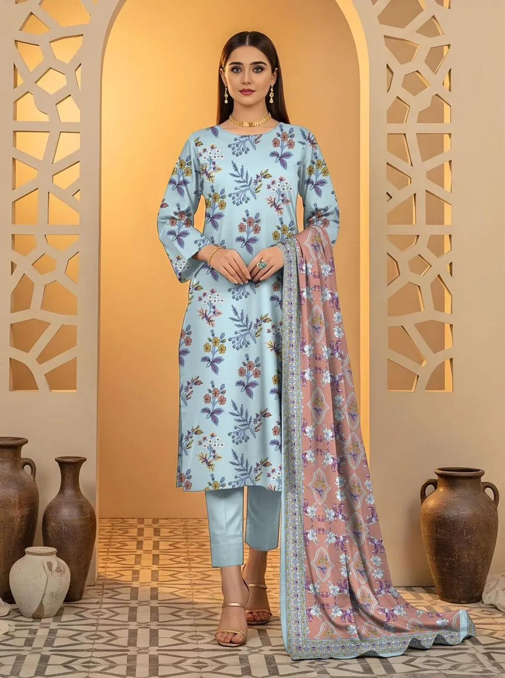 3 Pcs Women's Unstitched Printed Suit