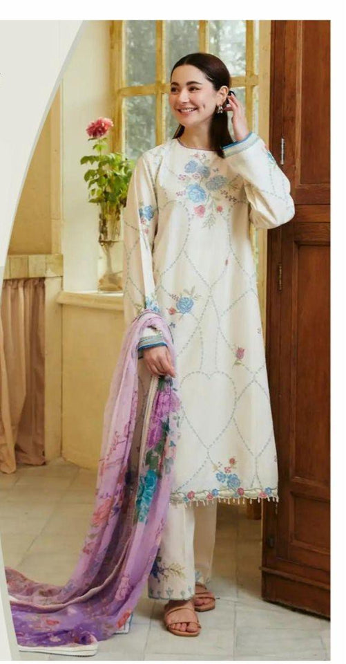 3 Pcs Women's Unstitched Embroidered Suit