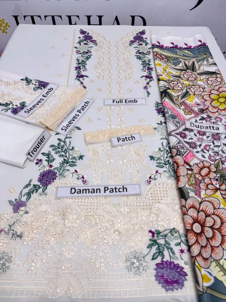 3 Pcs Women's Unstitched Embroidered Suit