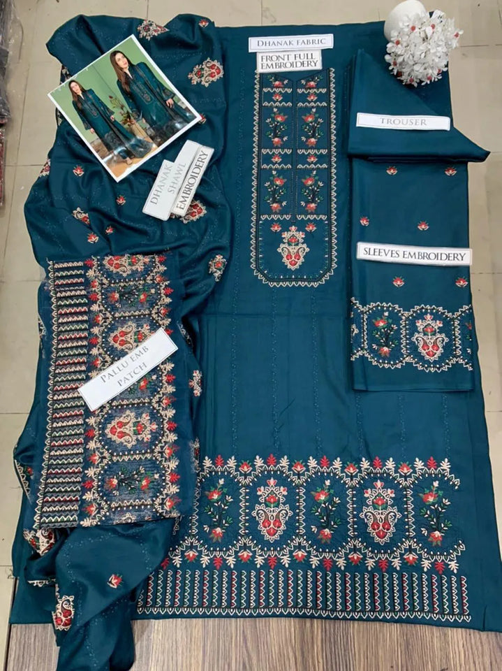 3 Pcs Women's Unstitched Embroidered Suit