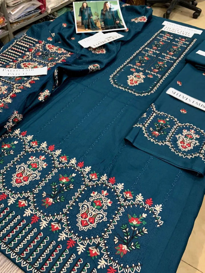 3 Pcs Women's Unstitched Embroidered Suit