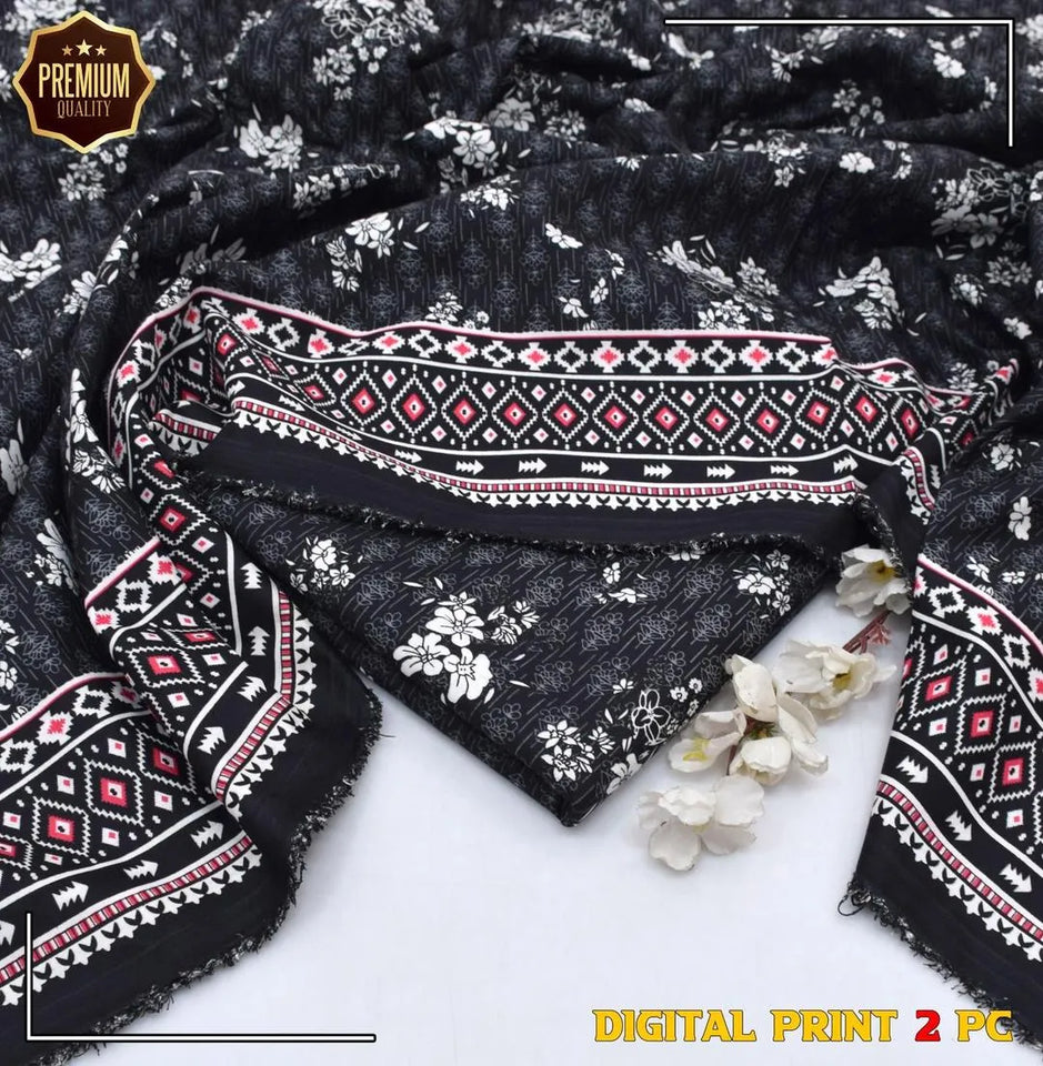 2 Pcs Women's Unstitched Printed Suit Summer collection