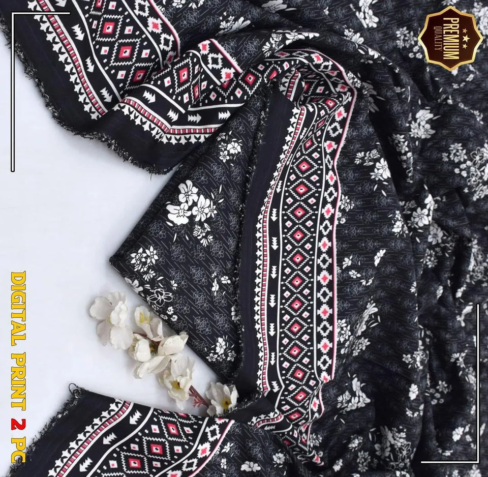 2 Pcs Women's Unstitched Printed Suit Summer collection