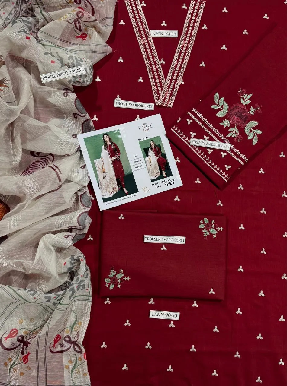 3 Pcs Women's Unstitched Embroidered Suit